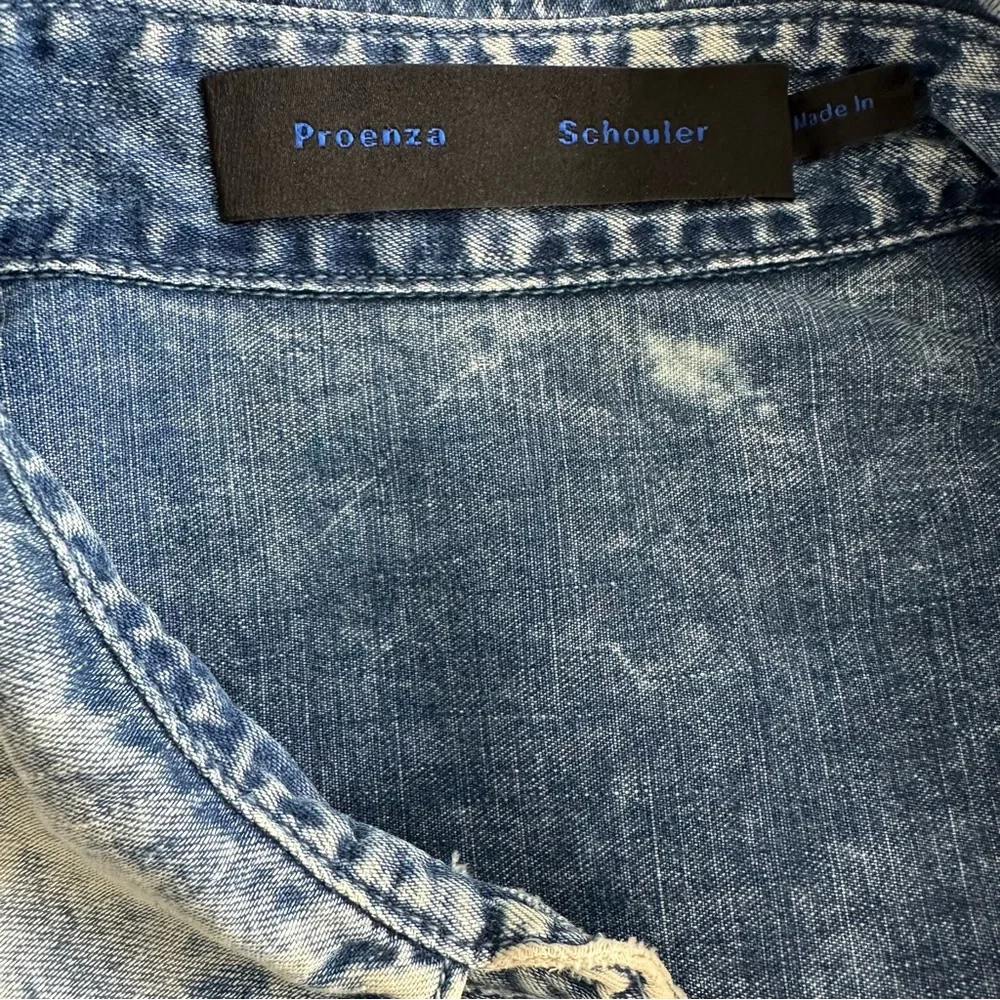 Proenza Schouler Distressed Denim Shirt with Detachable Sleeve Cuffs - Picture 7 of 8